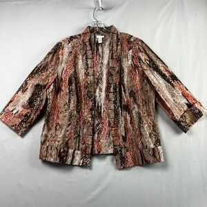 Chicos 2 Jacket Womens L Open front Ruffled Lightweight Abstract Artsy Fall